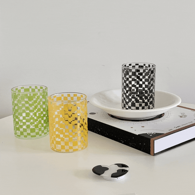 체크보드 유리컵 빈티지컵 홈카페