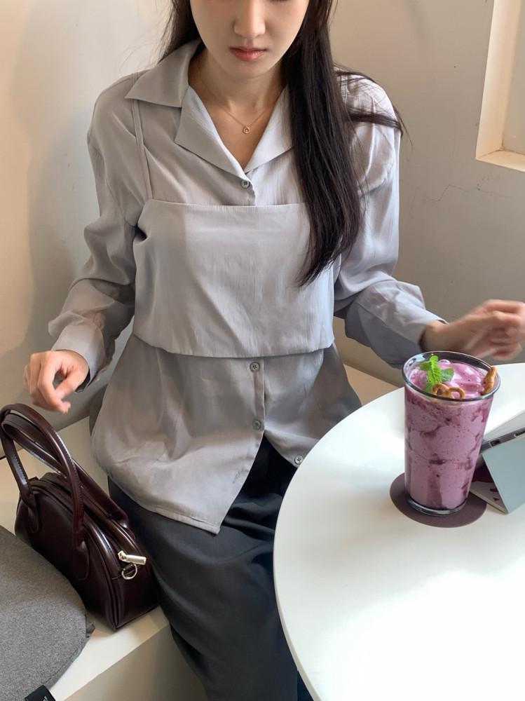 뷔스티에 셔츠 블라우스 투피스 리본스트랩 ( 3color )