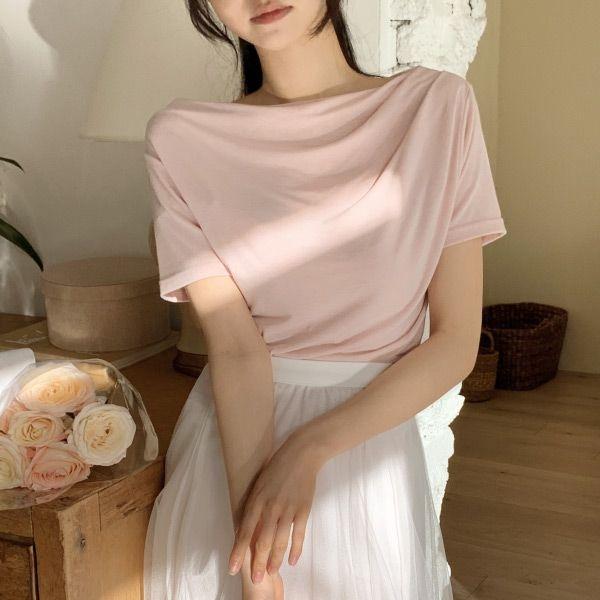 [재구매최고]로엔느 언발 셔링 쫀쫀 반팔 티셔츠 ts3724