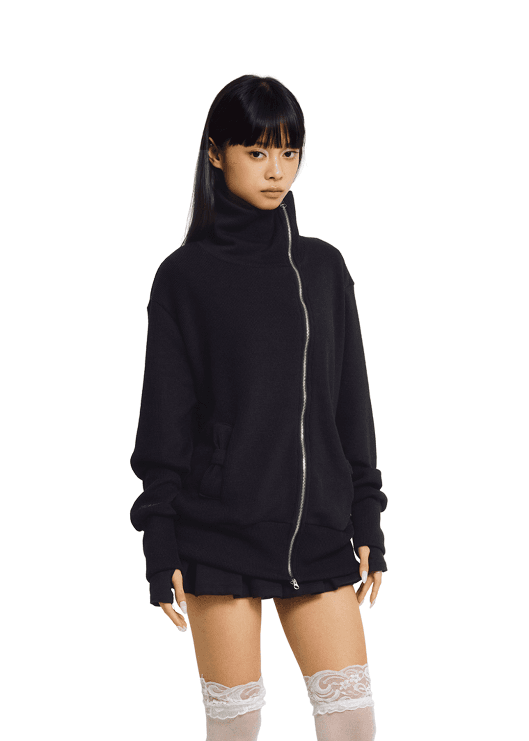 RIBBON CROSS ZIP-UP [BLACK]
