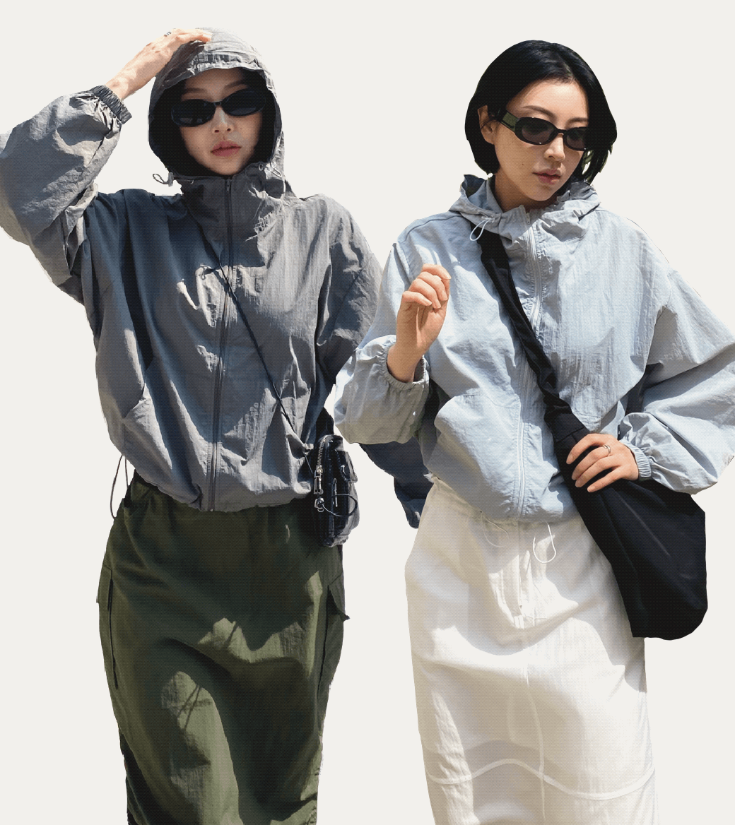 [4컬러]윈드 스트링 후드 세미 크롭 바람막이 점퍼