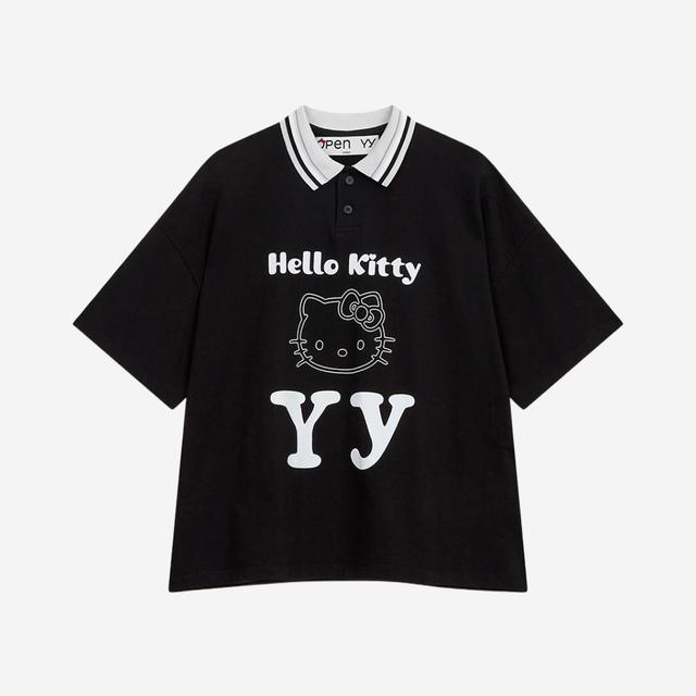 Open Yy x Hello Kitty Collared T-Shirt Black
