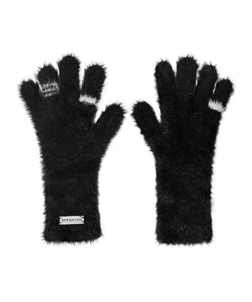 HAIRY RING KNIT GLOVES - BLACK