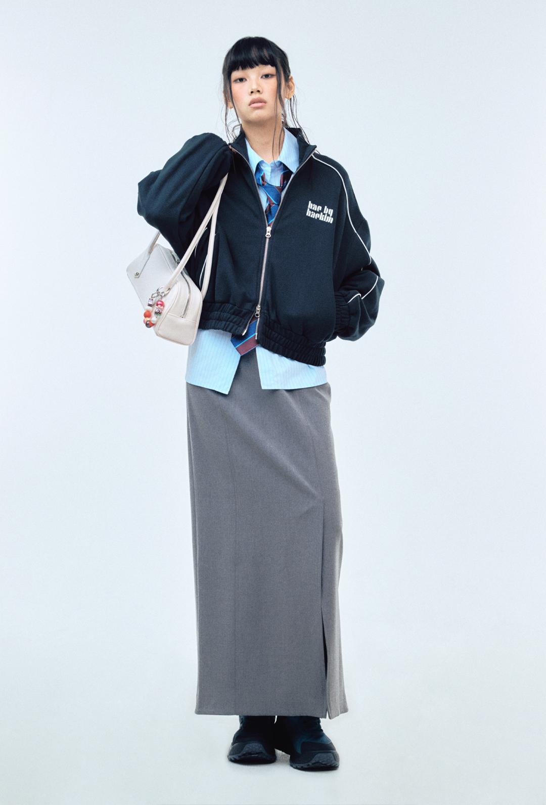 파이핑 집업 스웻셔츠_네이비