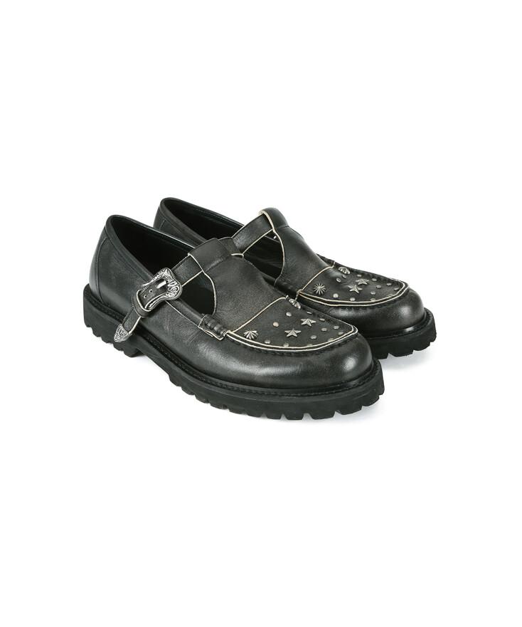 UNISEX WESTERN MARY JANE LOAFERS aaa464u(BLACK)
