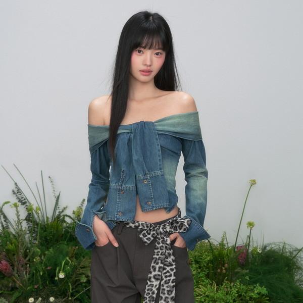 Denim Off-shoulder Bolero & Tube Top Set