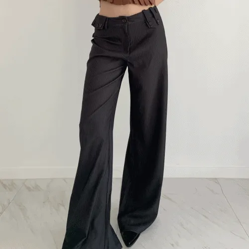 [빈티지시크🖤] 핀스트라이프 로우 단추 슬랙스 와이드 팬츠 pt