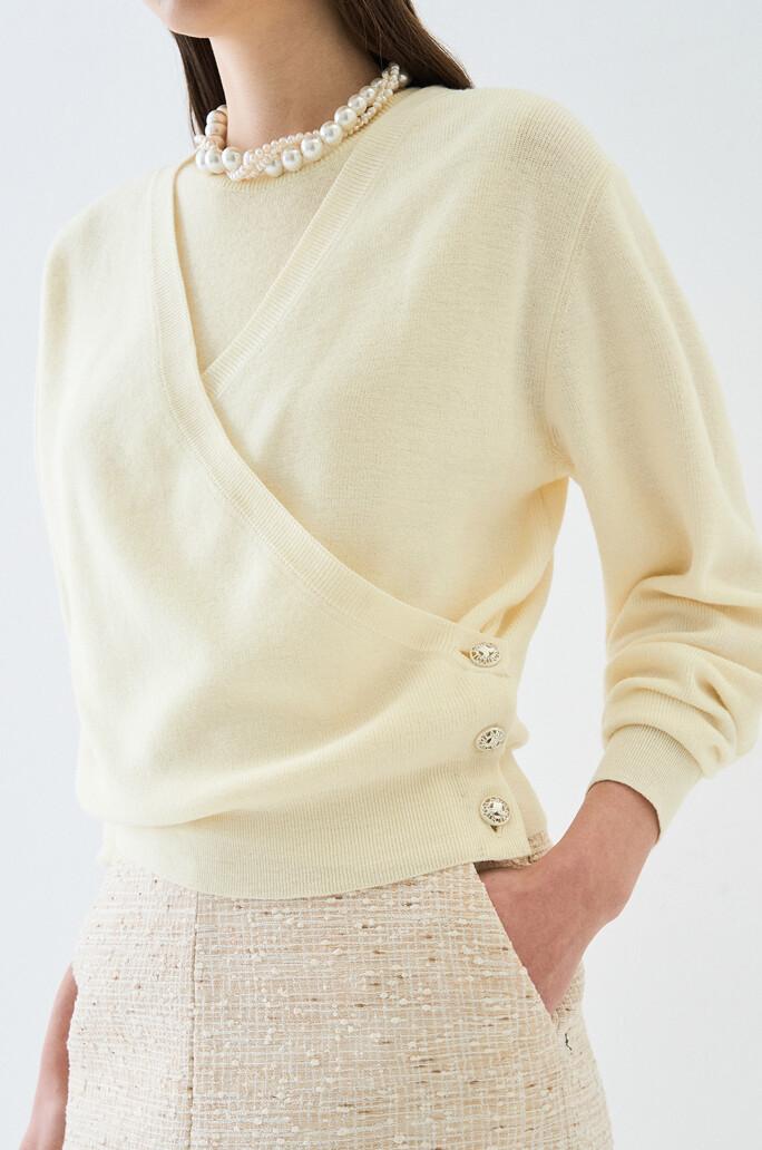 [LANVIN COLLECTION] 울 블렌드 브이넥 랩 니트 가디건