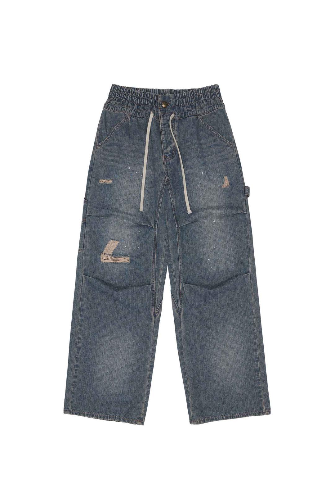 Folding Waist Denim Pants Brushed Indigo