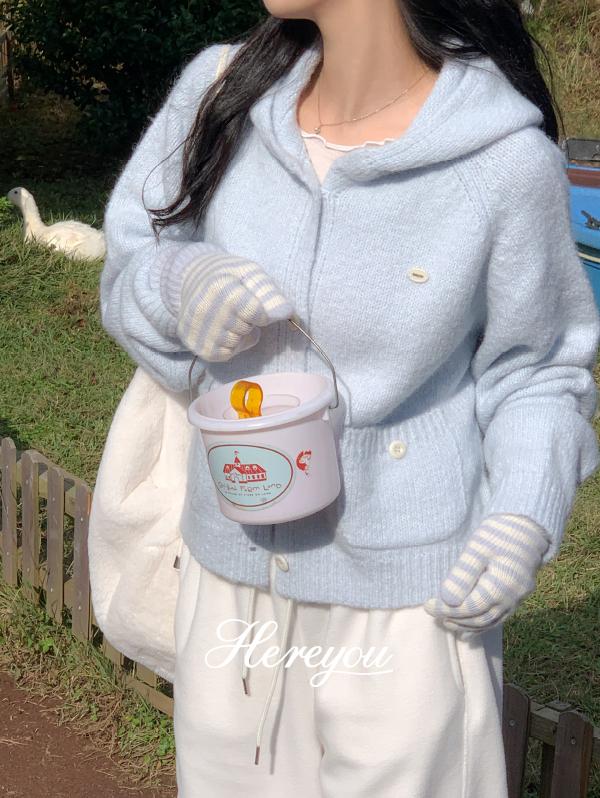 유리에 2000장 돌파❤️‍🔥[here you] 코티지 후드 cardigan - 4color (후드가디건/겨울가디건/포켓/러블리/삿포로룩/겨울여행룩/파스텔)