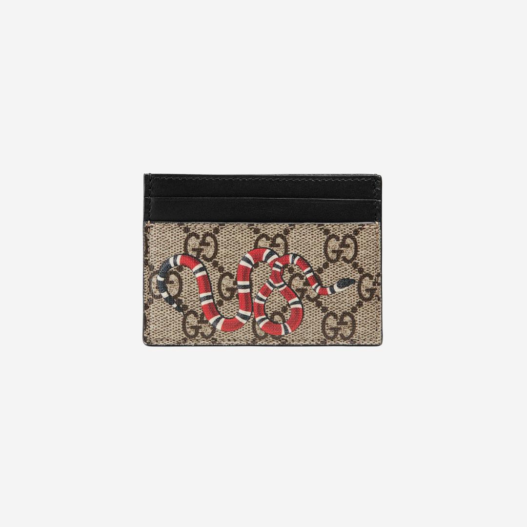 Gucci Bestiary Kingsnake Print Card Case Beige Ebony