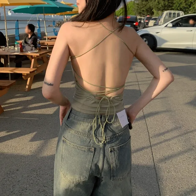 [워터밤💚볼륨캡🍈반전뒷태] *캡내장* 백리스 크로스 끈나시 엑스끈 패드 탑 민소매 브라렛 이너 여름 페스티벌룩 흠뻑쇼 워터밤 글램핏 3COL