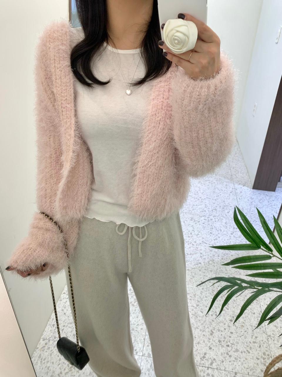 (당일) 포스터 레브퍼 가디건 (3color) 알파카 레브 퍼 가디건 솔잎 털 니트 울 복실