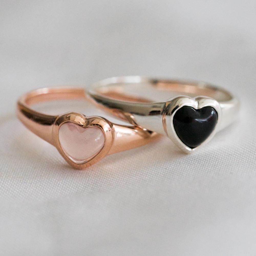 로즈쿼츠 블랙 오닉스 하트 원석 은반지