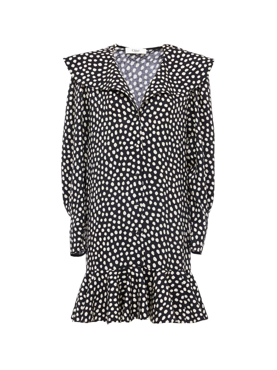 실크 자카드 롱 슬리브 미니 드레스