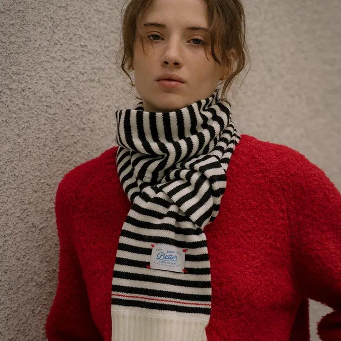 Stripe knit muffler [KNFW05ACC06]_Black
