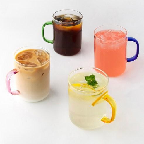 로코홈 컬러 핸들 내열유리 머그컵 480ml x 4종 세트 - 머그컵 | 쿠팡