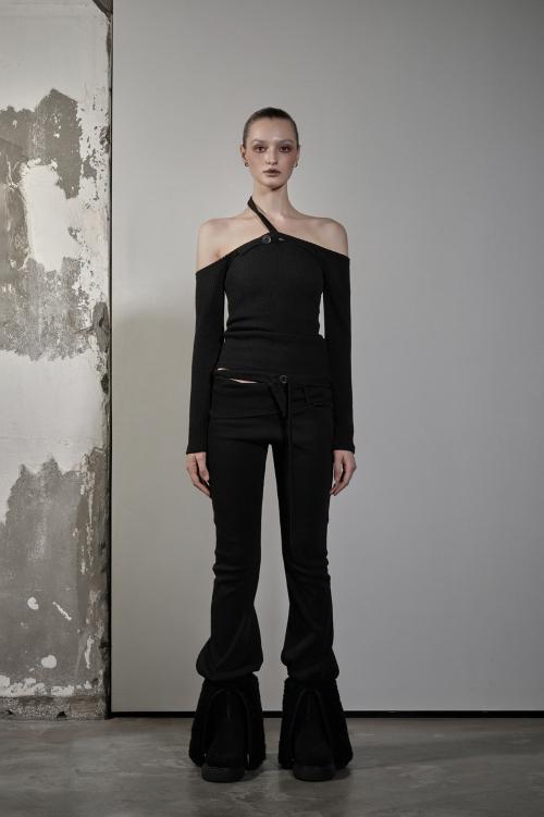 MONO RIB FOLDING PANTS [BLACK]