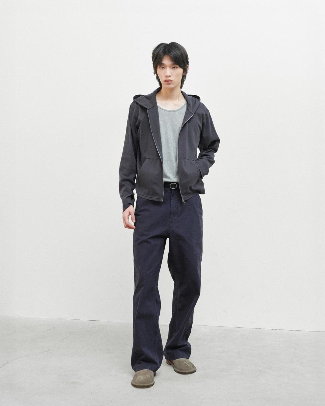 Smooth Jersey Hood Zip Up, Charcoal