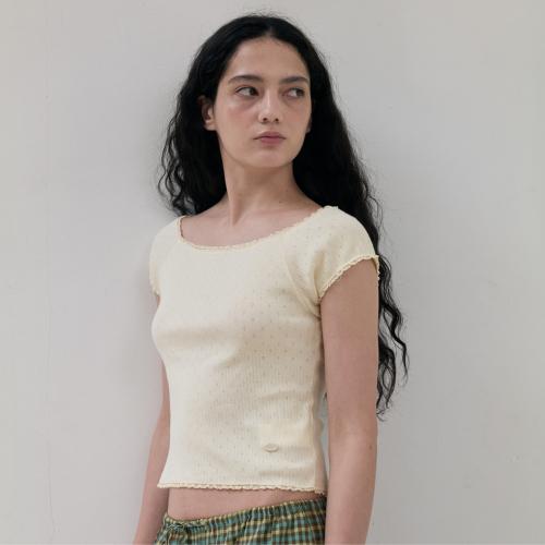 LACE SQUARE NECK TOP / LIGHT YELLOW