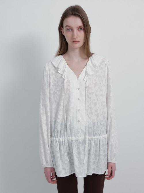 Cotton Jacquard Frill Blouse in White VW6SB219-01
