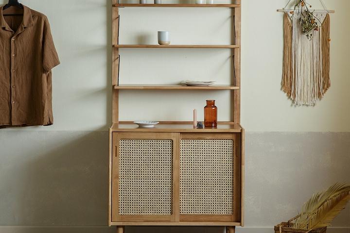 [쿠폰]루이스 원목 선반 라탄수납장 2colors