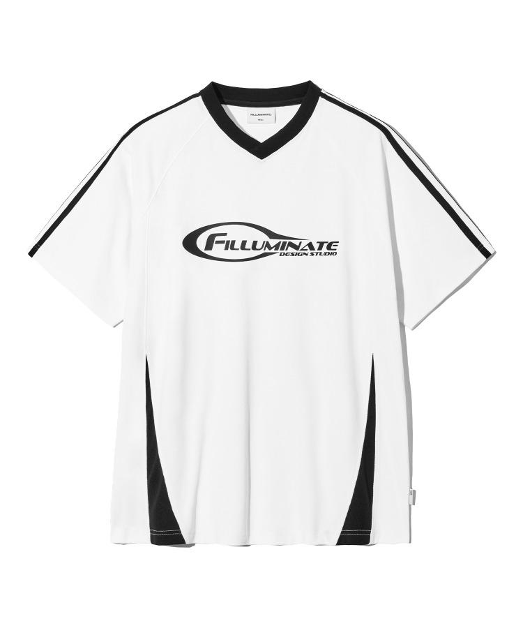 브이넥 라인 져지 티셔츠-화이트