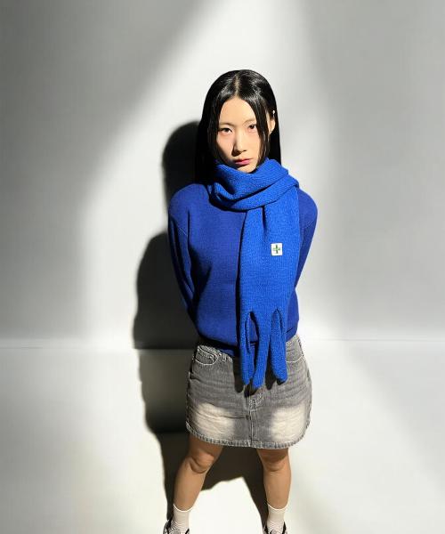Soft Knit Tassel Muffler (Blue)