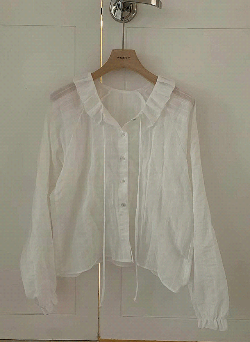 샵보애 wellrow 웰로우 핀코트 셔츠 레이어드 리본 카라 블라우스 bl (2col)