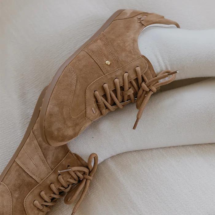 양가죽 드뮤어 레이스업 플랫 스웨이드 스니커즈 58101