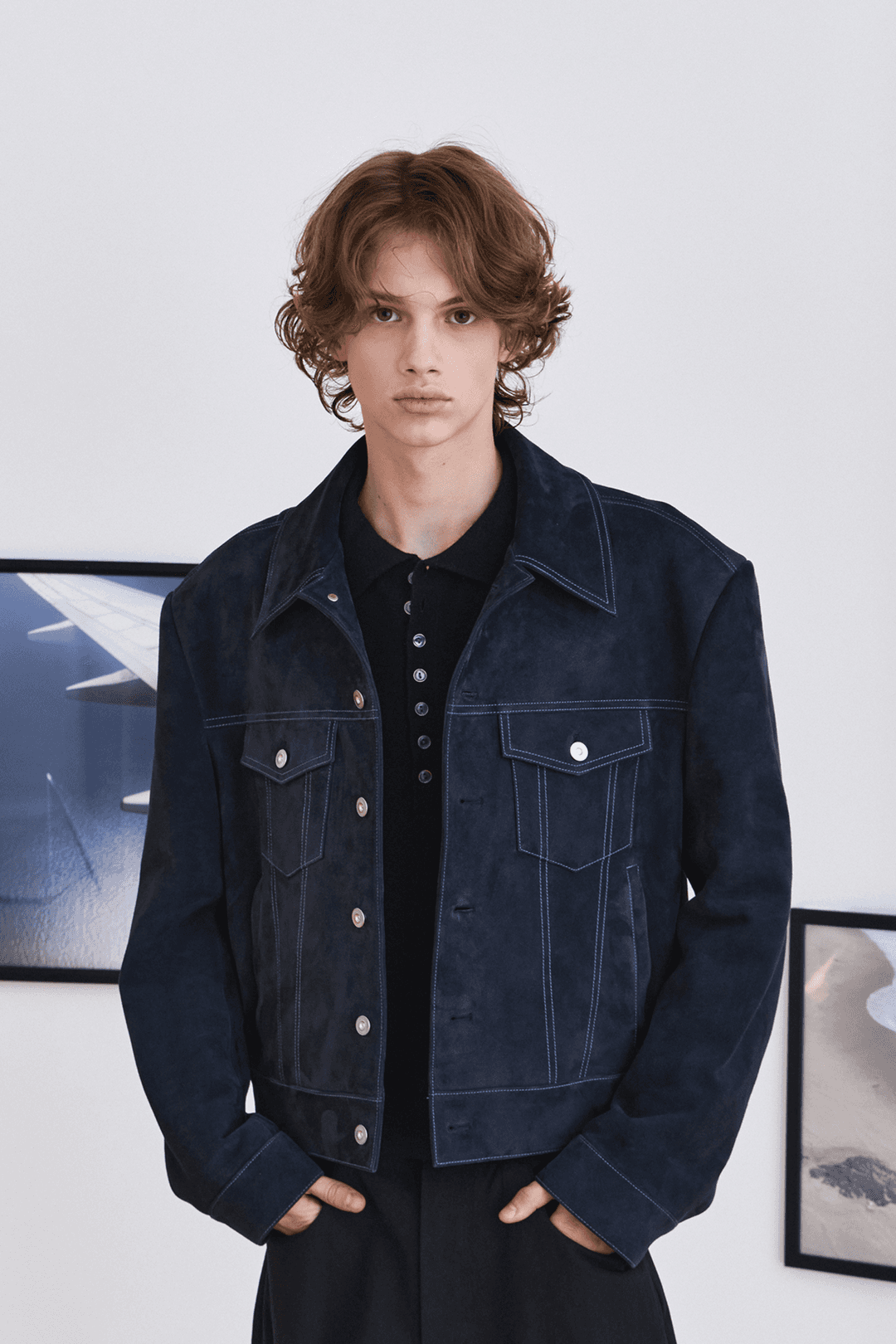 [Flagship Exclusive] Still Crop Suede Trucker Jacket - Graphite Navy