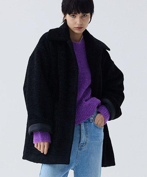 부클 코트 블랙