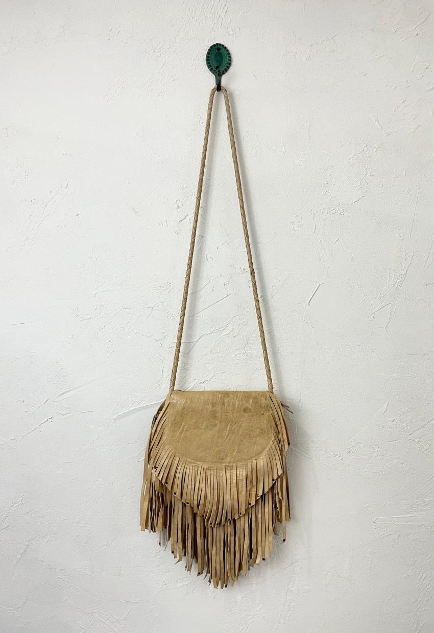 Vintage studded fringe leather cross bag