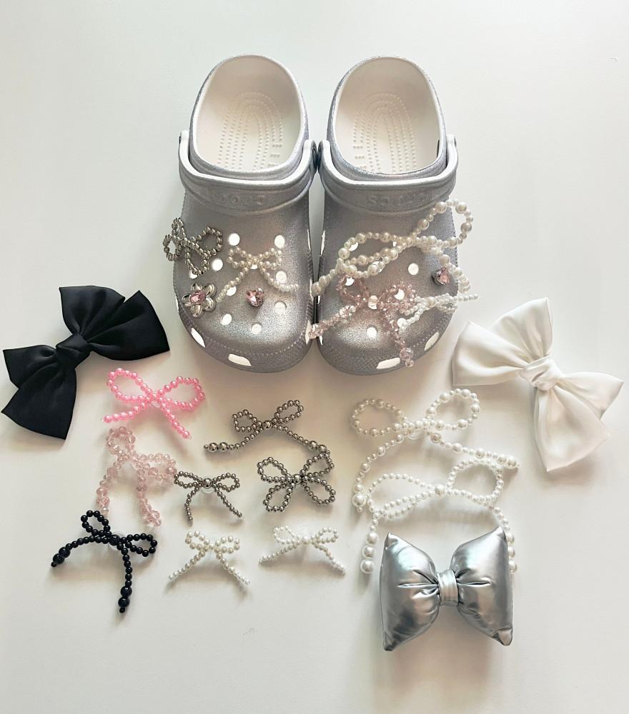 [호환]댄싱데이즈 실버리본 진주리본 비즈 파츠 클로그 슈참 커스텀