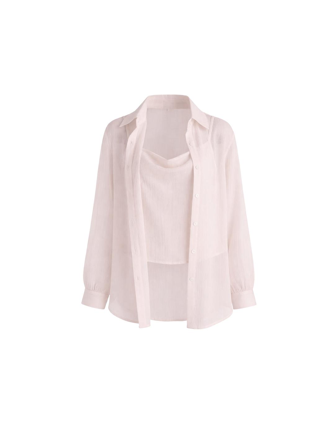 [2PCS] 로비 시어 크링클 나시 레이어드 셔츠 세트 핑크