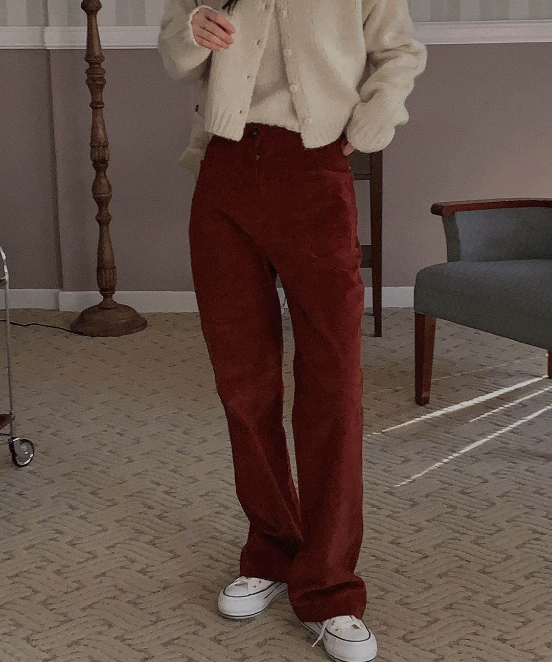 골덴 코듀로이 버건디 기모 겨울 따뜻한 와이드 스트레이트 일자 바지 팬츠 2col