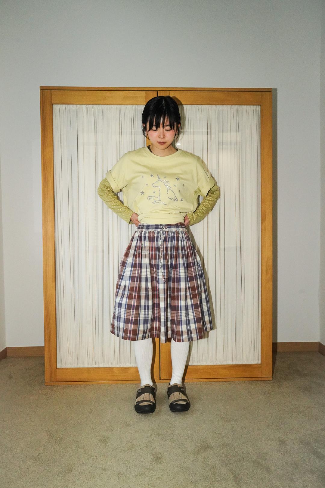 CHECK BANDING SKIRT - MOKA