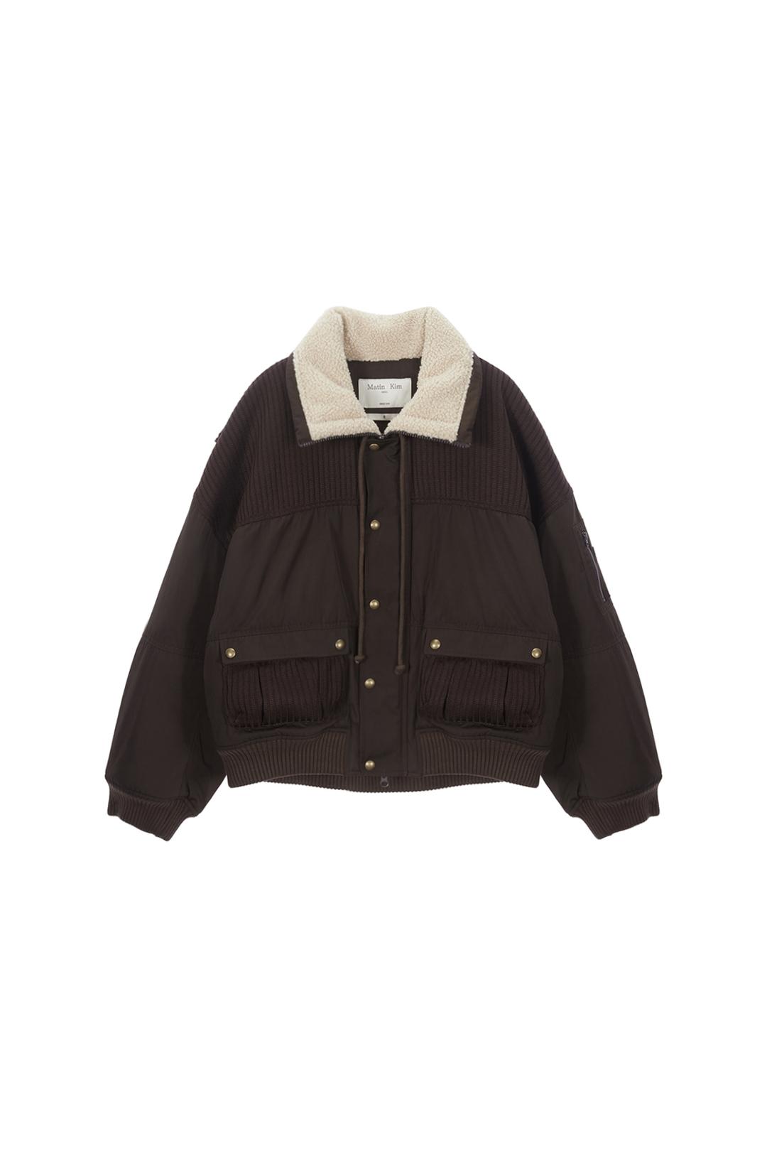 KNIT MIXED FLIGHT JUMPER IN DARK BROWN