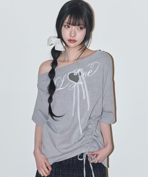 러브 원숄더 오버핏 티셔츠 멜란지