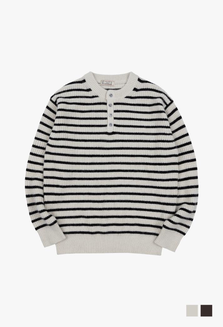 W/올웨이즈 헤어리 스트라이프 헨리넥 울 니트 2COLOR