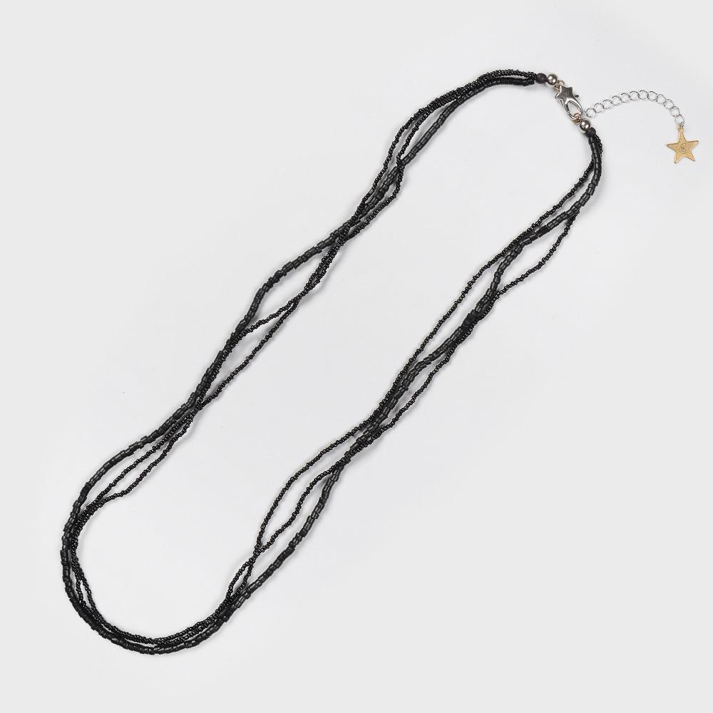WOOD BEADS MIX LONG NECKLACE (BLACK)