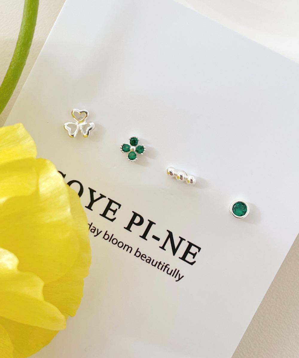 [세트/silver925] 그리너리 클로버 피어싱 세트 (4pcs)