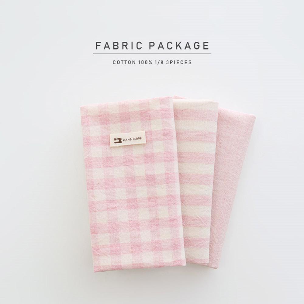 원단패키지 조각원단 멜란 선염 워싱 체크 핑크 3팩 [1/8마] (279536)