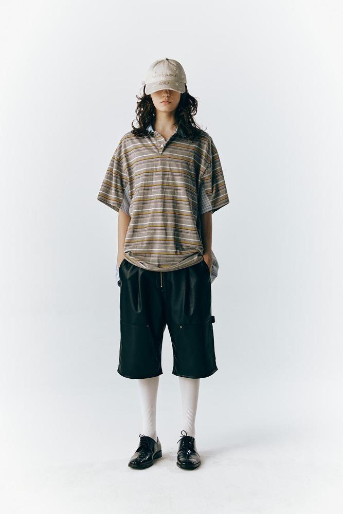 RE : SHIRT 05 - PK Stripe Shorts Layered Shirt (GRAY)