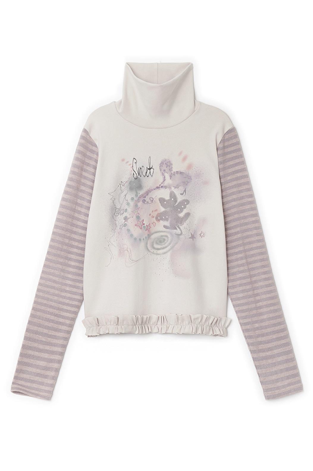 Drawing frill pola top (Beige Pink)
