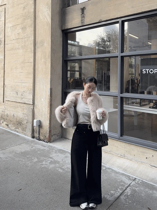 [자체제작/당일] 기모 블랙 립포켓 와이드 롱 데님 (기본/롱,S/M)