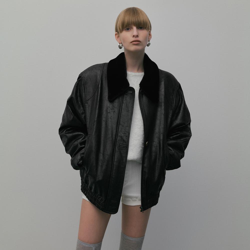 CRACK LEATHER BLOUSON_BLACK