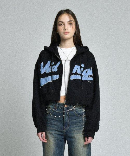 [기모선택] damage 2 hood zip-up (black)