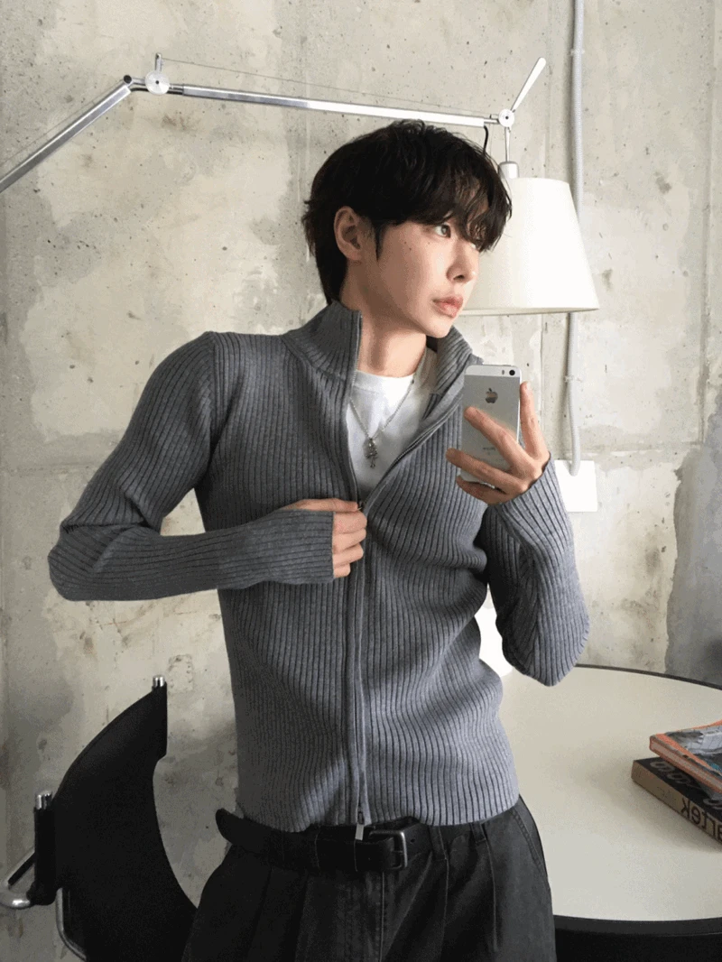 하드 슬림 스탠 니트 집업 (3color)