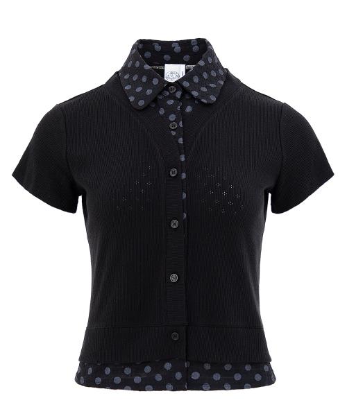 폴카 도트 가디건 레이어드 셔츠_블랙